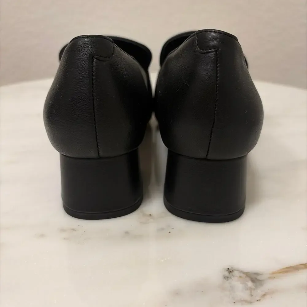 Deltan Veronica Black Leather Block Heel Pump